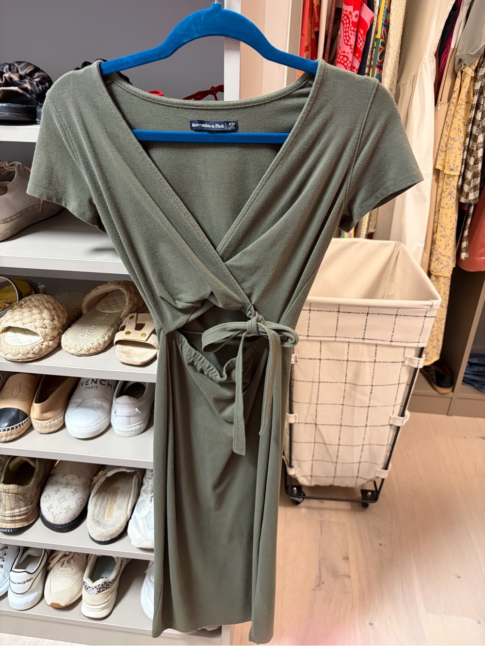 Abercrombie & Fitch Olive Wrap Midi Dress
